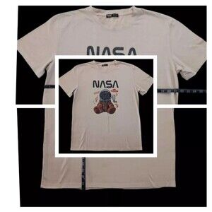 NASA Graphic Tee Size XL Tan Space Astronaut Teddy Bear UFO Science
